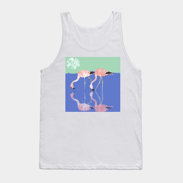 Marbled Paper Wading Flamingos Tank Top by MarbleCloud